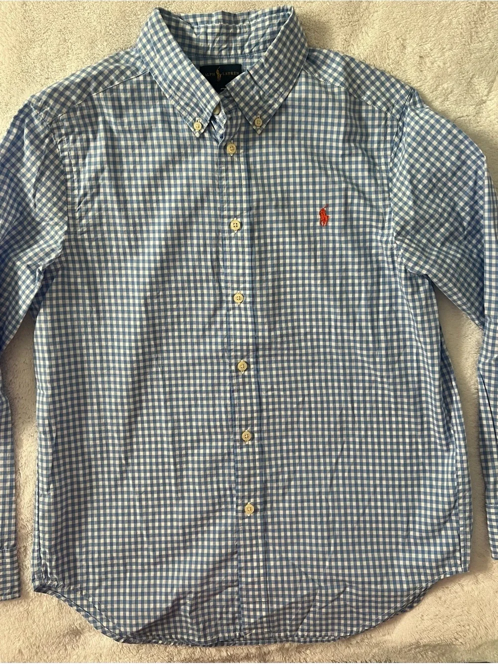 Polo by Ralph Lauren Blue Gingham Button-Down Shirt boys L(14-16) VGUC